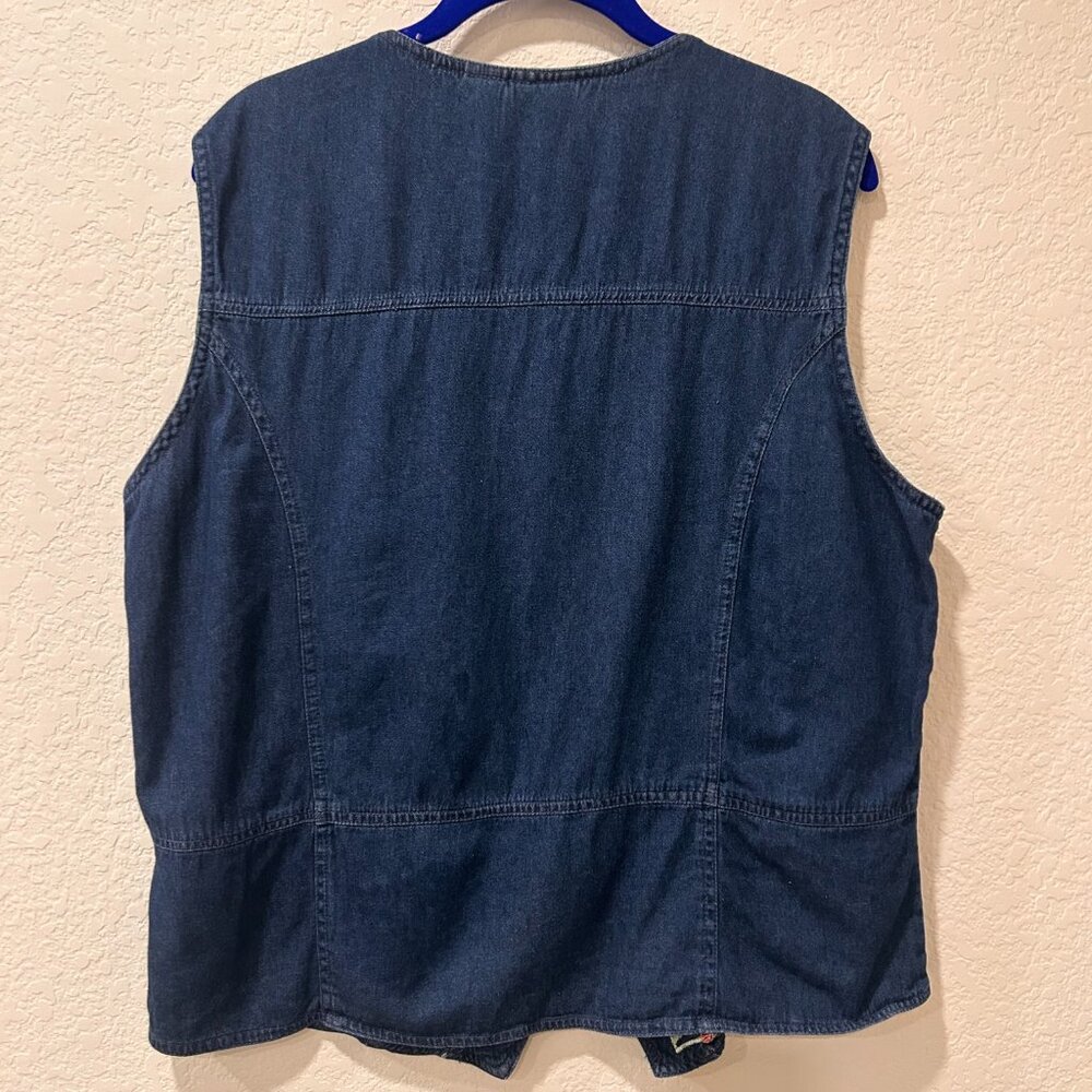 Vintage Sun River Embroidered Blue Denim Vest Grandmacore Size Large - Picture 2 of 6